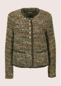 Madeleine Mode Jackenblazer MADELEINE "Kurzblazer Festlicher Blazer mit Glitzerdetails", Damen, Gr. 46, grau (bleigrau, taupe, multicolor), Obermaterial: 50% Polyester PES. 50% Wolle WO., Modern, Blazer Jackenblazer, Wappenkn&ouml;pfe