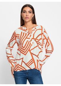 Langarmbluse Heine, Damen, Gr. 50, orange (wei&szlig;, orange, bedruckt), 100% Viskose, bedruckt, gemustert, mehrfarbig, Rundhals, Blusen Langarmbluse