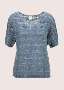 Madeleine Mode Longpullover MADELEINE "Pullover B&auml;ndchen-Pullover mit Glanz-Effekt", Damen, Gr. 40/42, blau (rauchblau), Obermaterial: 55% Baumwolle CO. 45% Polyester PES., Modern, normal, Pullover Longpullover
