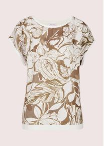 Madeleine Mode Kurzarmshirt MADELEINE "Blusenshirt Florales Print-Shirt aus Viskose, Kurzarm", Damen, Gr. 36, wei&szlig; (perlwei&szlig;, caramel), Obermaterial: 95% Viskose CV. 5% Elasthan EL., Modern, Shirts Kurzarmshirt, Floraler Print