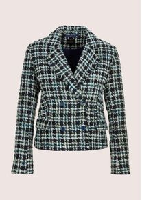 Madeleine Mode Jackenblazer MADELEINE "Tweed-Blazer Modischer Zweireiher mit Fransen", Damen, Gr. 48, blau (rauchblau, wollwei&szlig;, bleu), Obermaterial: 57% Polyester PES. 38% Polyacryl PAN. 5% sonstige Fasern AF., Modern, gerade, Blazer Jackenblazer, Tweed Blazer, Fransenkanten