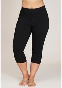 Caprileggings SANDGAARD, Damen, Gr. 46, N-Gr, schwarz, Web, Obermaterial: 70% Viskose, 25% Nylon, 5% Elasthan, unifarben, slim fit kniebedeckend, Hosen Caprileggings, Sommerhose mit Elasthan und Schlitz