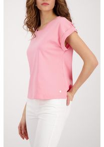 T-Shirt monari "Pima uni", Damen, Gr. 46, spring flower, Single Jersey, Obermaterial: 100% Baumwolle, unifarben, Basic normal, Rundhals, mit Aufschlag abgesteppte Kante, Shirts T-Shirt, Rundhalsausschnitt, reine Baumwolle, Kurzarm mit Aufschlag