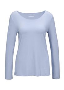 Longpullover GOLDNER "Kombistarkes Langarmshirt mit tonaler Zierkante", Damen, Gr. 52, blau (hellblau), Obermaterial: 90% Viskose CV. 10% Elasthan EL., Sonstiges, Pullover Longpullover, Ohne