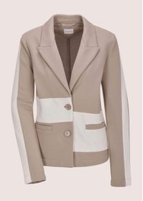Madeleine Mode Langarmshirt MADELEINE "Blazer Elegante Businessjacke mit Kontrasten", Damen, Gr. 34, wei&szlig; (cappuccino, wollwei&szlig;), Obermaterial: 85% Baumwolle CO. 15% Polyester PES., Modern, Shirts Langarmshirt, Asymmetrische Blocktreifen