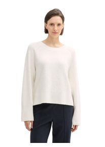 Rundhalspullover Tom Tailor, Damen, Gr. XL (42), wei&szlig; (whisper wei&szlig;), Boucl&eacute;, Obermaterial: 66% Baumwolle, 32% Polyester, 2% Elasthan, unifarben, loose fit taillenbedeckt, Rundhals, Rippb&uuml;ndchen, Pullover Rundhalspullover, mit Boucle Struktur