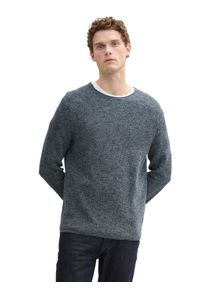 Rundhalspullover Tom Tailor, Herren, Gr. L, blau (grau mint navy towonte), Strick, Obermaterial: 100% Baumwolle, meliert, regular fit taillenbedeckt, Rundhals, gerader Abschluss, Pullover Rundhalspullover, in Melange Optik