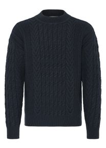 Strickfleece-Pullover Casual Friday "Strickpullover CFMILLOW", Herren, Gr. M, blau (schwarz navy), Obermaterial: 80% Polyacryl PAN. 20% Wolle WO., Pullover Strickfleece-Pullover