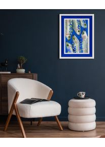 Bild mit Rahmen queence "Fische, Fischbild, blau, blaut&ouml;ne", blau (farbe rahmen: wei&szlig;, farbe bild(er): blau), B:40cm H:50cm T:2cm, Acrylglas, Holz, Bilder, Bild mit Rahmen, Poster mit buntem Acrylglas Passepartout
