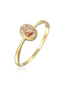 Silberring Elli Premium "Ring Solit&auml;r Rutilquarz Edelstein Oval 375er Gelbgold" Gr. 56, gold, Fingerringe, Damen, 56, Gelbgold 375, Silberring