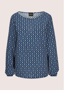 Madeleine Mode Schlupfbluse MADELEINE "Blusenshirt Viskosebluse mit grafischem Muster", Damen, Gr. 34, blau (blau, schwarz, gemustert), Obermaterial: 100% Viskose CV., Modern, figurumspielend, Blusen Schlupfbluse, Zickzack-Muster