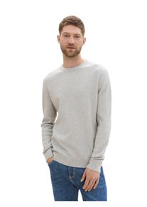 Rundhalspullover Tom Tailor, Herren, Gr. 3XL, grau (grau heather melange), Strick, Obermaterial: 60% Polyester, 40% Baumwolle, unifarben, regular fit normal, Rundhals, B&uuml;ndchen, Pullover Rundhalspullover, mit Rundhalsausschnitt