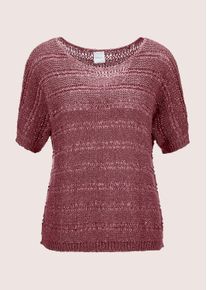 Madeleine Mode Longpullover MADELEINE "Pullover B&auml;ndchen-Pullover mit Glanz-Effekt", Damen, Gr. 48, lila (aubergine), Obermaterial: 55% Baumwolle CO. 45% Polyester PES., Modern, normal, Pullover Longpullover