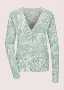 Madeleine Mode Strickjacke MADELEINE "Strickjacke Elegante Feinstrickjacke mit Print, V-Ausschnitt", Damen, Gr. 48, wei&szlig; (hellsalbeigr&uuml;n, wollwei&szlig;), Obermaterial: 71% Viskose CV. 29% Polyamid PA., Modern, Strickjacken Strickjacke, Zarter Alloverprint