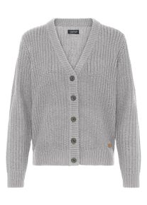 Strickjacke oxmo "Strickjacke OXEDNA", Damen, Gr. L, grau (medium grau melange), Obermaterial: 100% Polyacryl PAN., Strickjacken Strickjacke