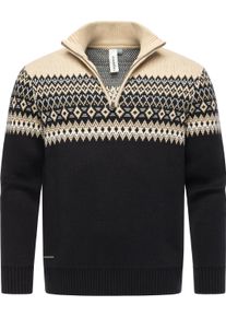 Sweater Ragwear "Norwegerpullover Norwaian", Herren, Gr. XXL, schwarz, Obermaterial: 60% Baumwolle CO. 40% Polyacryl PAN. Futter: 60% Baumwolle CO. 40% Polyacryl PAN., Basic, gerade, hoch geschlossener Ausschnitt, Rippstrickb&uuml;ndchen, Sweatshirts Sweater, Norweger Herren Strickpullover Troyer mit Rei&szlig;verschluss