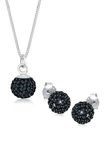 Ohrring und Ketten Set Elli "Schmuckset Kugel 925 Sterling Silber, mit Kristallen von Swarovski" Gr. 45, schwarz, Schmuck_Sets, Damen, 45, Ohrring und Ketten Set