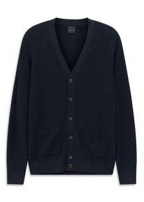 Cardigan Bugatti "Regular Fit", Herren, Gr. 3XL, 390, marine, Strick, 50% Baumwolle, 50% Polyester, unifarben, regular fit, V-Ausschnitt, Strickjacken Cardigan, mit einer Ribstruktur
