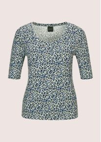 Madeleine Mode Kurzarmshirt MADELEINE "Shirt Halbarmshirt mit Animal-Print", Damen, Gr. 40, blau (marine, nebelblau), Obermaterial: 95% Viskose CV. 5% Elasthan EL., Modern, normal, Shirts Kurzarmshirt