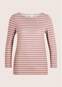 Madeleine Mode 3/4-Arm-Shirt MADELEINE "Shirt Ringelshirt mit U-Boot-Ausschnitt, Halbarm", Damen, Gr. 44, beige (malve, cappuccino), Obermaterial: 95% Viskose CV. 5% Elasthan EL., Modern, normal, U-Boot-Ausschnitt, Shirts 3/4-Arm-Shirt, Ringelshirt mit 3/4-Arm