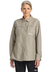 Langarmbluse Jack Wolfskin "BARRIER L/S SHIRT W", Damen, Gr. XS, grau (stone), Obermaterial: 46% Polyamid, 27% Lyocell, 27% Modal. Futter: 100% Polyester, Blusen Langarmbluse