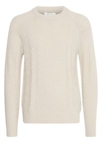 Strickfleece-Pullover Casual Friday "Strickpullover CFKRISTIAN crew neck cable knit", Herren, Gr. XL, beige (moonstruck), Obermaterial: 25% Wolle WO. 25% Polyacryl PAN. 24% Nylon NY. 20% Baumwolle CO. 6% Viskose CV., Pullover Strickfleece-Pullover