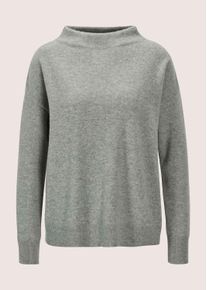 Madeleine Mode Longpullover MADELEINE "Kaschmirpullover Eleganter Strickpullover mit Stehkragen", Damen, Gr. 48, grau (steingrau, melange), Obermaterial: 100% Kaschmir WS., Modern, Pullover Longpullover, Reines Kaschmir