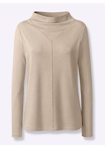 Langarmshirt Heine "Shirt", Damen, Gr. 36, beige (sand), 70% Viskose, 25% Polyamid, 5% Elasthan, unifarben, Rundhals, Shirts Langarmshirt