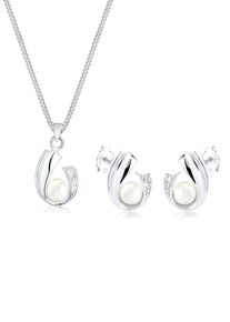Ohrring und Ketten Set Elli DIAMONDS "Schmuckset Diamant Brillantschliff (0.04 ct) 925 Sterling Silber" Gr. 45, wei&szlig;, Schmuck_Sets, Damen, Blacklist, Silber 925 (Sterlingsilber), Ohrring und Ketten Set