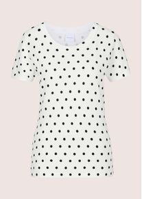 Madeleine Mode Longpullover MADELEINE "Strickshirt Glattstrickpullover mit Punkte-Print", Damen, Gr. 40/42, wei&szlig; (wei&szlig;, schwarz), Obermaterial: 71% Viskose CV. 29% Polyamid PA., Modern, gerade, Pullover Longpullover, Punkteprint