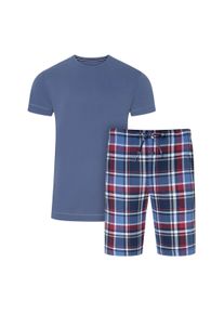 Schlafanzug Jockey "Pyjama Everyday 1/2 Knit Short Pyjama", Herren, Gr. XL, bunt (blau, rot), Obermaterial: 50% Baumwolle CO. 50% Modal CMD., Homewear-Sets Schlafanzug