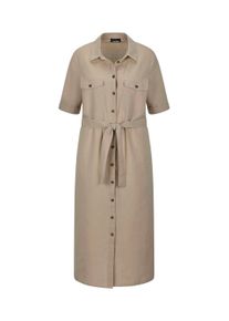 Sommerkleid GOLDNER "Leinenkleid im Safari-Look", Damen, Gr. 48, N-Gr, beige (stein), Obermaterial: 55% Leinen LI. 45% Baumwolle CO., tailliert, Kleider Sommerkleid, figurschmeichelender Schnitt