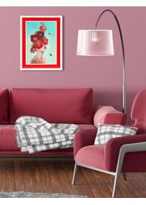 Bild mit Rahmen queence "Frau mit Blumen", rot (farbe rahmen: wei&szlig;, farbe bild(er): rot), B:40cm H:50cm T:2cm, Acrylglas, Holz, Bilder, Bild mit Rahmen, Poster mit buntem Acrylglas Passepartout