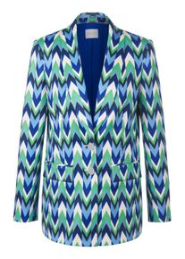 Madeleine Mode Jackenblazer MADELEINE "Blazer Bedruckter Blazer mit Schalkragen", Damen, Gr. 38, blau (royalblau, multicolor), Obermaterial: 95% Polyester PES. 5% Elasthan EL., Modern, normal, Blazer Jackenblazer
