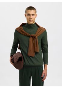 Troyer Selected "SLHBERG HALF ZIP CARDIGAN NOOS", Herren, Gr. L, forest night detail:twist, Strick, Obermaterial: 100% Baumwolle, unifarben, regular fit normal, hoch geschlossener Ausschnitt, Rippb&uuml;ndchen, Pullover Troyer, Baumwolle, regular fit