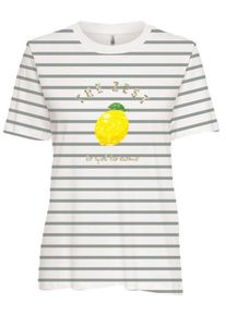 Kurzarmshirt Only "ONLKITA S/S TEE JRS NOOS", Damen, Gr. L, cloud dancer stripes:l.pas, sequins lemon, Jersey, Obermaterial: 100% Baumwolle, gestreift, regular fit normal, Rundhals, Shirts Kurzarmshirt, Baumwolle, regular fit