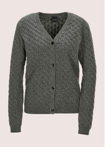 Madeleine Mode Strickjacke MADELEINE "Strickjacke Stilvolle Maschenjacke mit Zopfmuster", Damen, Gr. 48, grau (graphit, melange), Obermaterial: 90% Schurwolle WV. 10% Kaschmir WS., Modern, Strickjacken Strickjacke, Allover Zopfmuster