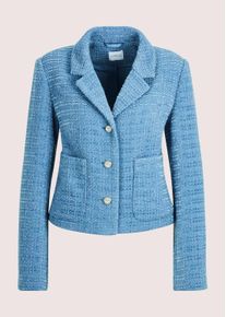 Madeleine Mode Jackenblazer MADELEINE "Chenilleblazer Moderner Einreiher mit 3D-Struktur", Damen, Gr. 40, blau (rauchblau, melange), Obermaterial: 70% Polyester PES. 30% Wolle WO., Modern, Blazer Jackenblazer, 3-D Struktur mir Chenille Garn