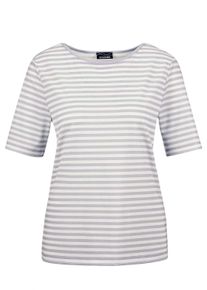 Kurzarmshirt GOLDNER "Kurzgr&ouml;&szlig;e Stilvolles Streifenshirt f&uuml;r Damen", Damen, Gr. 19, wei&szlig; (grau, wei&szlig;, geringelt), Obermaterial: 92% Viskose CV. 8% Elasthan EL., gerade, U-Boot-Ausschnitt, Gerade, Shirts Kurzarmshirt, Blende