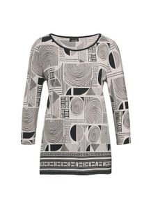 Kurzarmshirt GOLDNER "Kurzgr&ouml;&szlig;e Elegantes Oberteil mit Allover-Muster", Damen, Gr. 21, schwarz (schwarz, cremewei&szlig;, gemustert), Obermaterial: 95% Viskose CV. 5% Elasthan EL., normal, U-Boot-Ausschnitt, Gerade, Shirts Kurzarmshirt, Sonstige