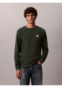 Langarmshirt Calvin Klein Jeans "LS WAFFLE BADGE CREWNK TEE", Damen, Gr. L, gr&uuml;n (sycamore), Single Jersey, Obermaterial: 60% Baumwolle, 40% Polyester, klassisch normal, Rundhals, eingesetzt Rippb&uuml;ndchen, Shirts Langarmshirt, Mit Rundhalsausschnitt