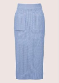 Madeleine Mode Midirock MADELEINE "Strickrock Eleganter Strickrock mit Schlupfbund", Damen, Gr. 34, blau (rauchblau), Obermaterial: 90% Schurwolle WV. 10% Kaschmir WS., Modern, normal, R&ouml;cke Midirock, Strickrock mit Schlupfbund