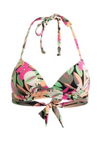 Bade-Shirt Roxy "Printed Beach Classics", Damen, Gr. XS, Cup B, grau (anthrazit palm song s), Obermaterial:87% Nylon, 13% Elasthan;, Bikini-Oberteile Bade-Shirt