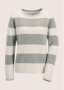 Madeleine Mode Longpullover MADELEINE "Strickpullover Luxuri&ouml;ser Wollpullover im Blockstreifen-Design", Damen, Gr. 36/38, wei&szlig; (steingrau, melange, wollwei&szlig;), Obermaterial: 90% Schurwolle WV. 10% Kaschmir WS., Modern, Pullover Longpullover, Zierstich an Ausschnitt und &Auml;rmelsaum