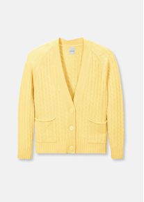 Madeleine Mode Strickjacke MADELEINE "Strickjacke Strickjacke mit Zopfmuster in angesagten Farben", Damen, Gr. 40/42, beige (vanille), Obermaterial: 35% Viskose CV. 30% Wolle WO. 25% Polyamid PA. 10% Kaschmir WS., Modern, Strickjacken Strickjacke