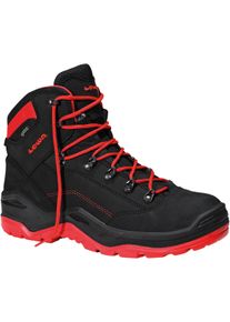 Sicherheitsstiefel Lowa "RENEGADE Work GTX Mid" Gr. 47, schwarz (schwarz, rot), 47, Obermaterial: 100% Rindnubukleder CNU., Schuhe, Sicherheitsstiefel