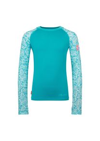 Longsleeve Trollkids "GIRLS HAUKLAND SHIRT", M&auml;dchen, Gr. 104, schwarz turquoise, lagoon blau, Obermaterial: 92% Polyester, 8% Elasthan, Shirts Longsleeve, k&ouml;rpernaher Schnitt, mit langen &Auml;rmeln, mit Daumenl&ouml;chern