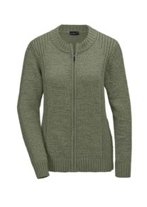 Strickjacke GOLDNER "Strickjacke aus B&auml;ndchengarn in sch&ouml;ner Melange-Optik", Damen, Gr. 48, gr&uuml;n (olivgr&uuml;n), Obermaterial: 60% Polyester PES. 40% Baumwolle CO., Rippe, Strickjacken Strickjacke, Mit sch&ouml;nen, gerippten Details