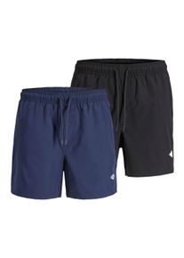 Jack & Jones Badeshorts JACK & JONES "Badeshorts JPSTMAUI TROPIC SOLID SWIM SHORTS MP 2P 2er Pack", Herren, Gr. L, N-Gr, bunt (schwarz, dunkelblau), Obermaterial: 100% Polyester PES., Badehosen Badeshorts