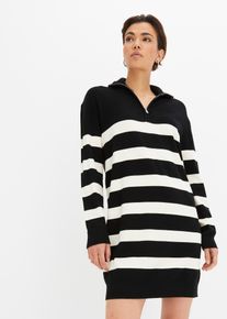 Strickkleid bonprix, Damen, Gr. 32/34 (XS), N-Gr, schwarz (schwarz, elfenbein gestreift), Obermaterial: 70% Viskose, 30% Polyamid, gerade, Kleider Strickkleid, aus Viskose und Polyamid, gerade Passform, mit Streifenmuster
